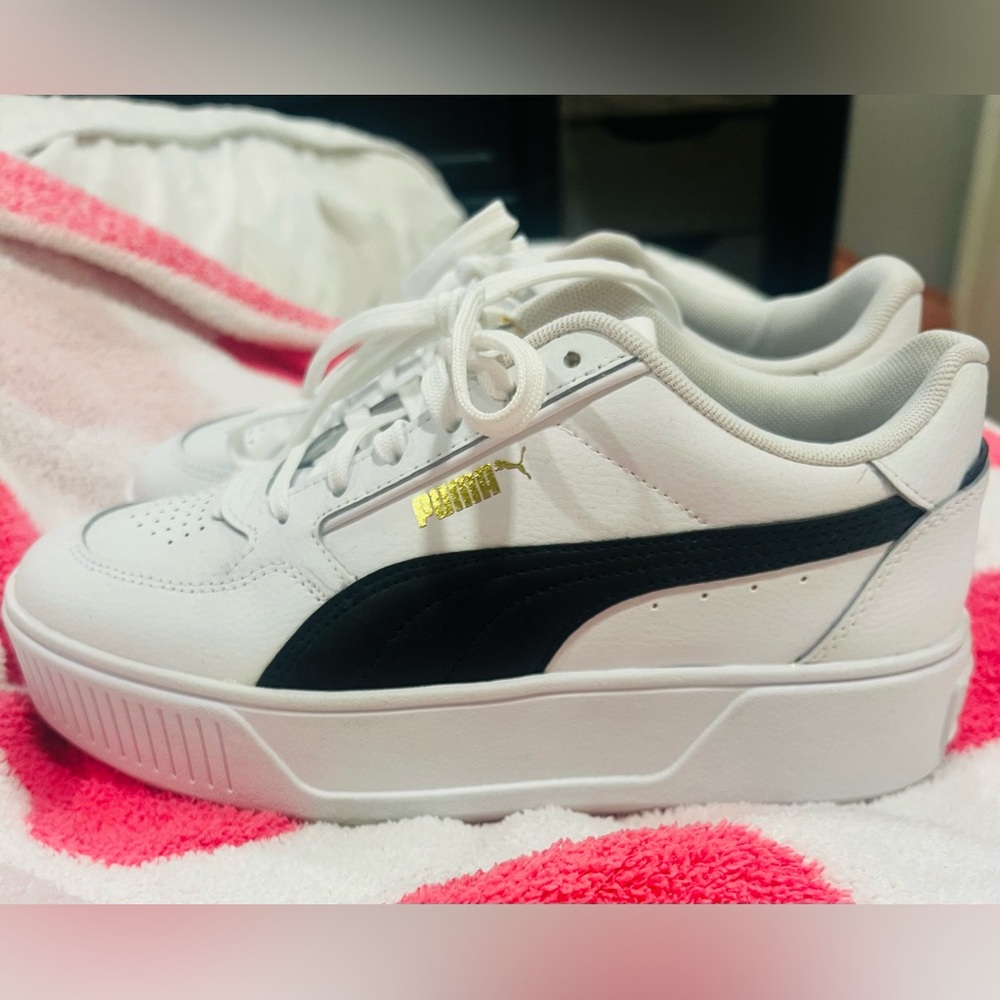 Puma platform White and Black Sneakers with Gold Accent